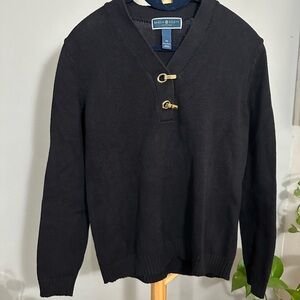 Karen Scott Women's Black V-Neck Sweater with Toggle Accents